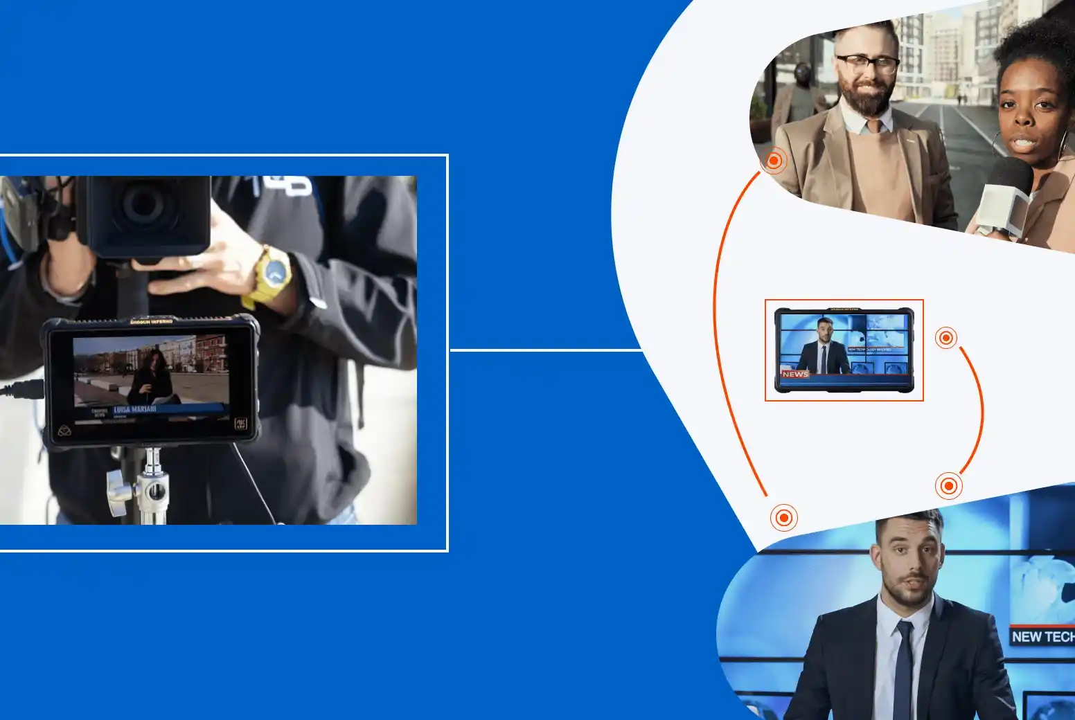 LiveU LU800 video return showing program feed and teleprompter